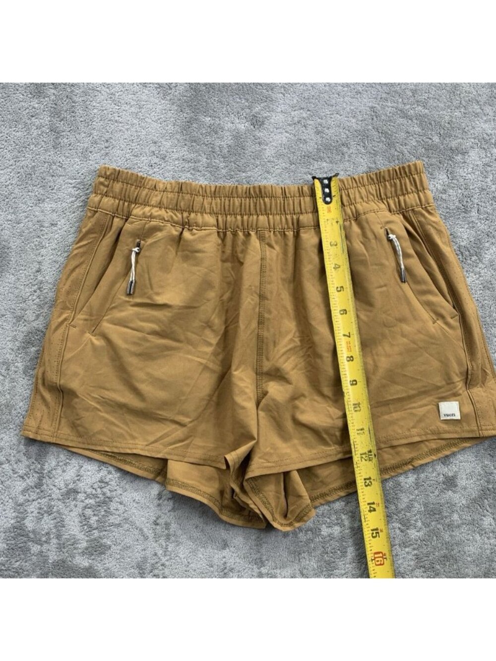 Vuori dash Women's Athletic Shorts in Mustard Brown - Picture 2 of 8
